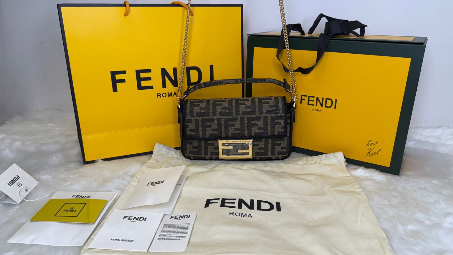 Fendi Baguette In Brown Jacquard