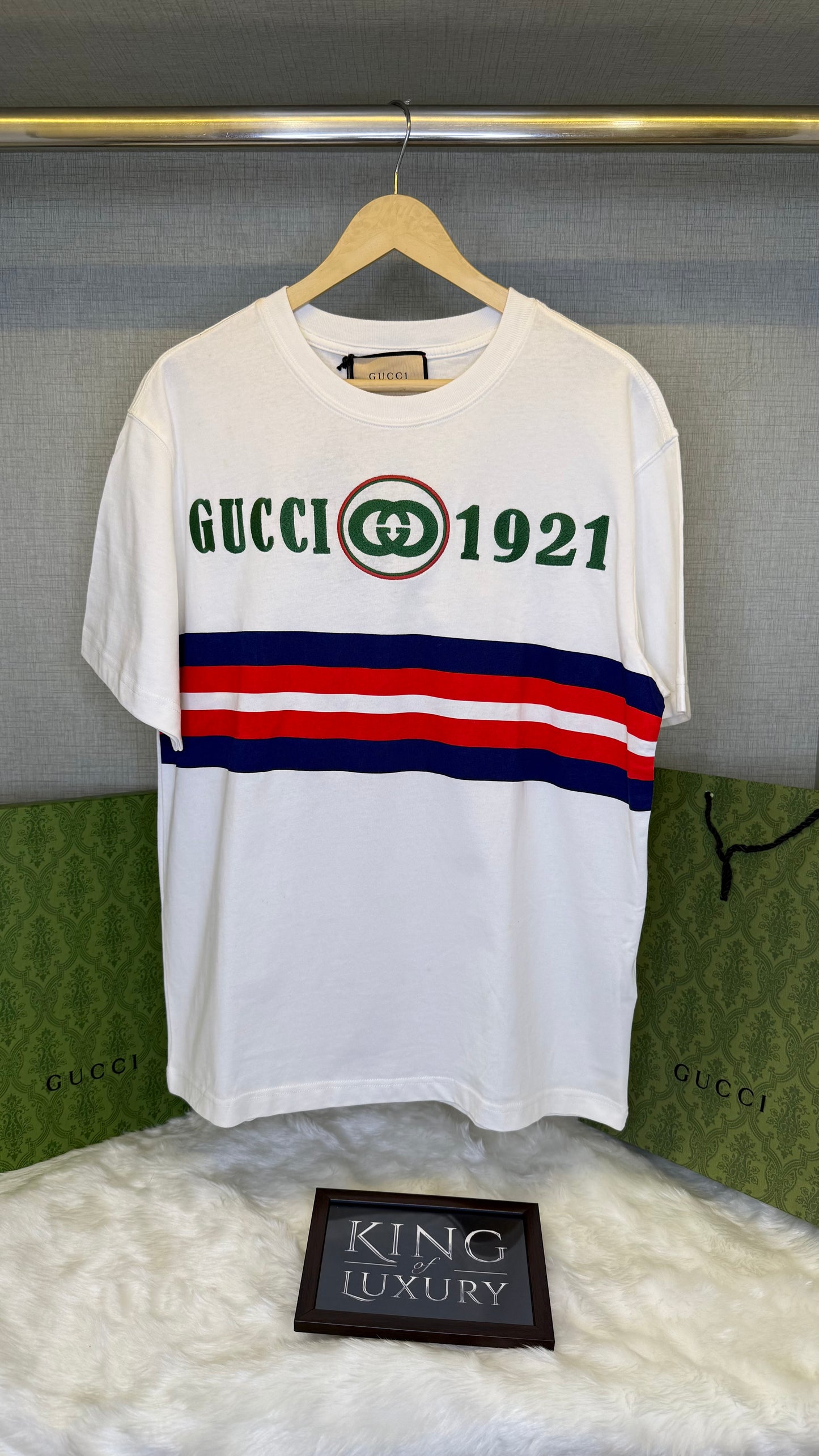 Guccii White Embroidered Cotton Knit T-Shirt