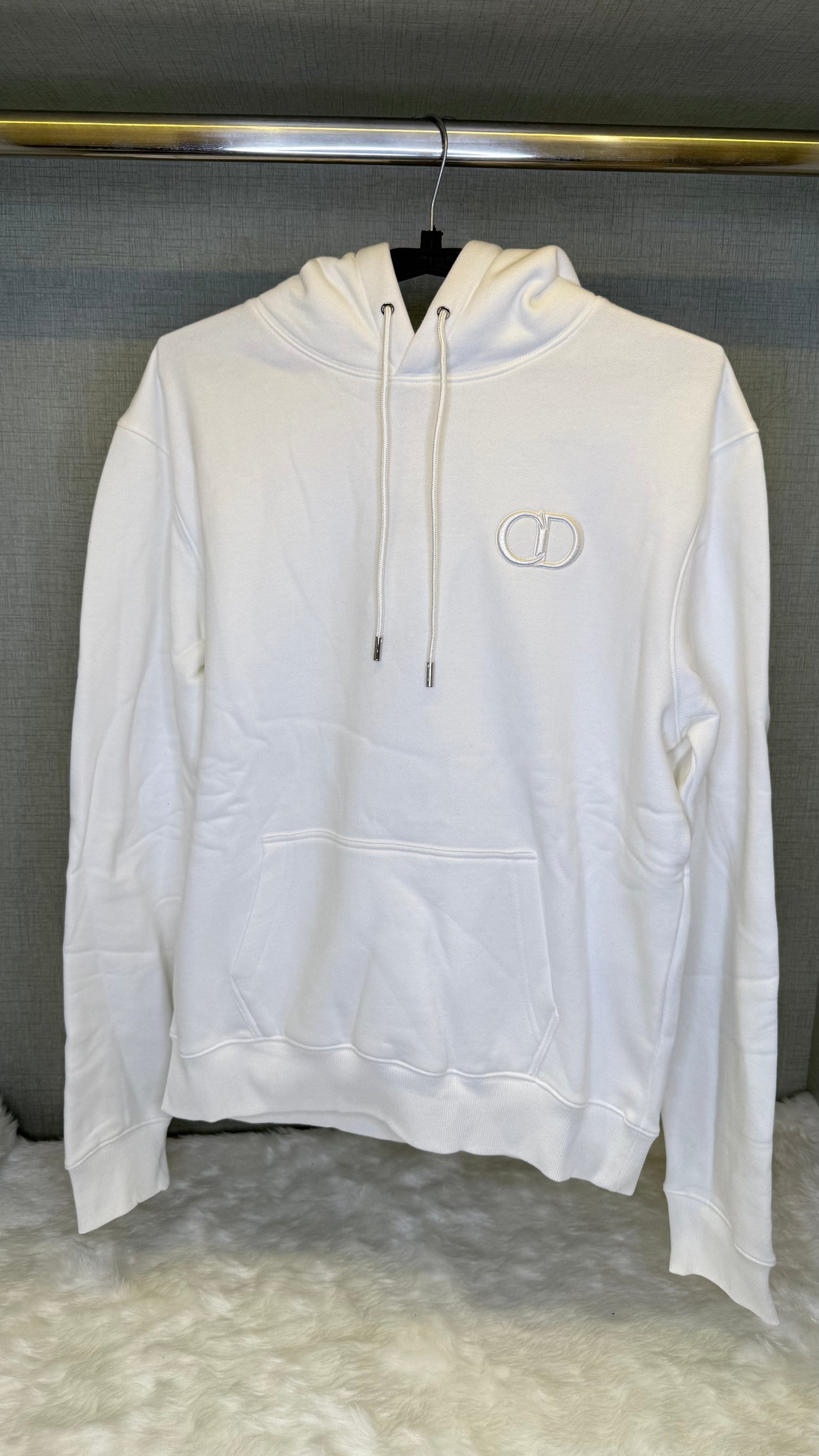 Dior Homme White CD Icon Cotton Hooded Sweatshirt