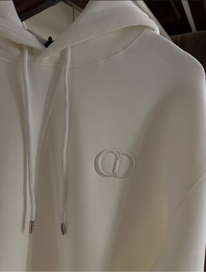 Dior Homme White CD Icon Cotton Hooded Sweatshirt