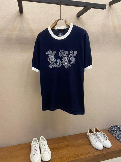 LOUIS VUITTON Graphic Intarsia Short-sleeved Cotton Crewneck