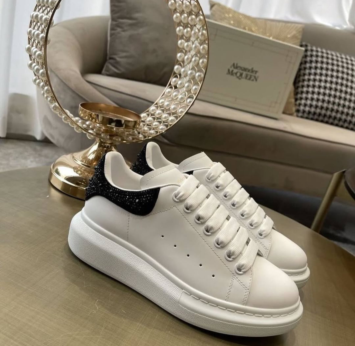 Alexander Mcqueen Oversized White Black Crystals