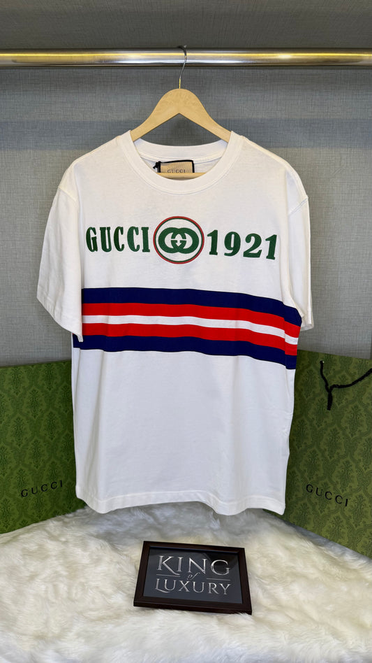Guccii White Embroidered Cotton Knit T-Shirt