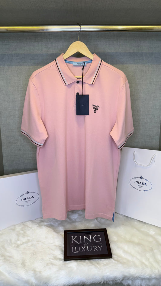 Prada Men's Cotton Pique Polo Shirt-Pink T-Shirt