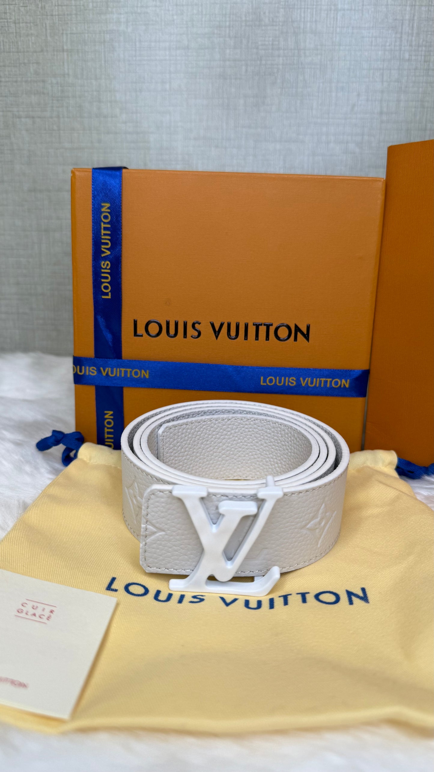LV Monogram Empreinte White Leather Reversible Belt